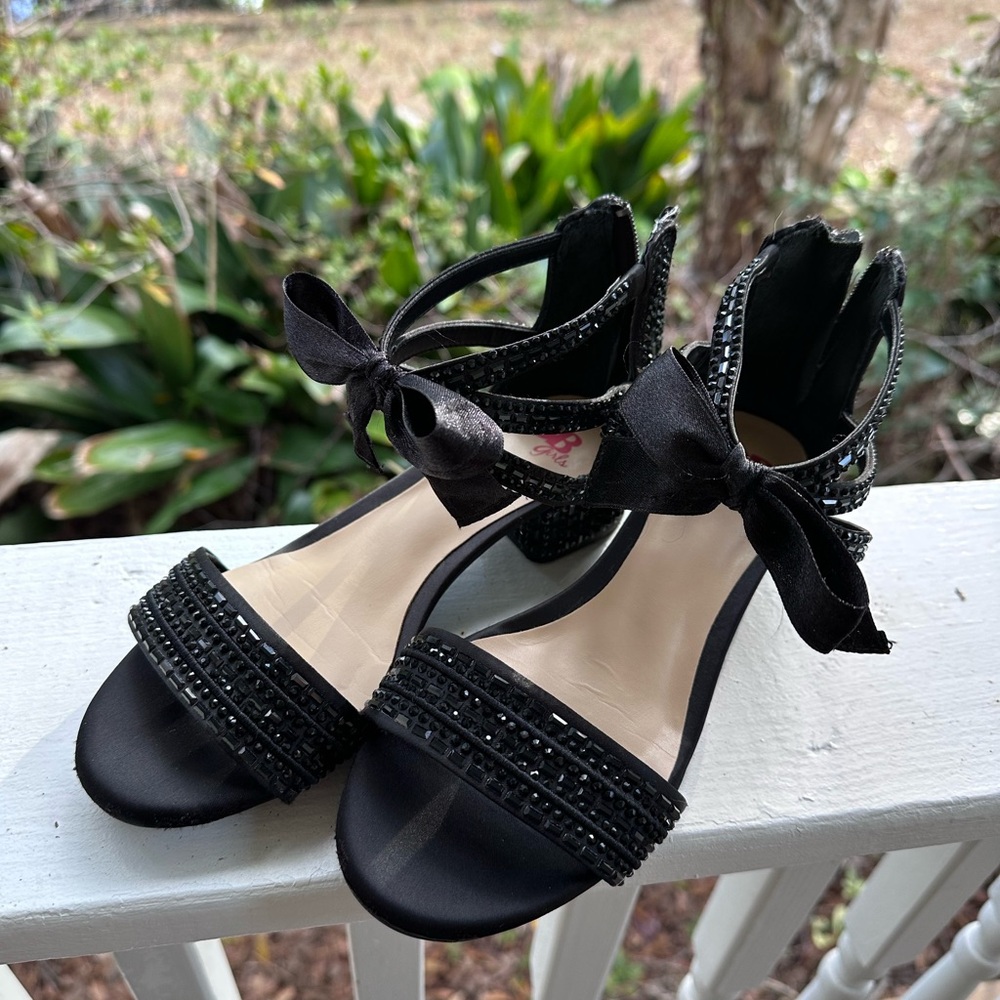 GB Girls Black Beaded Sandals